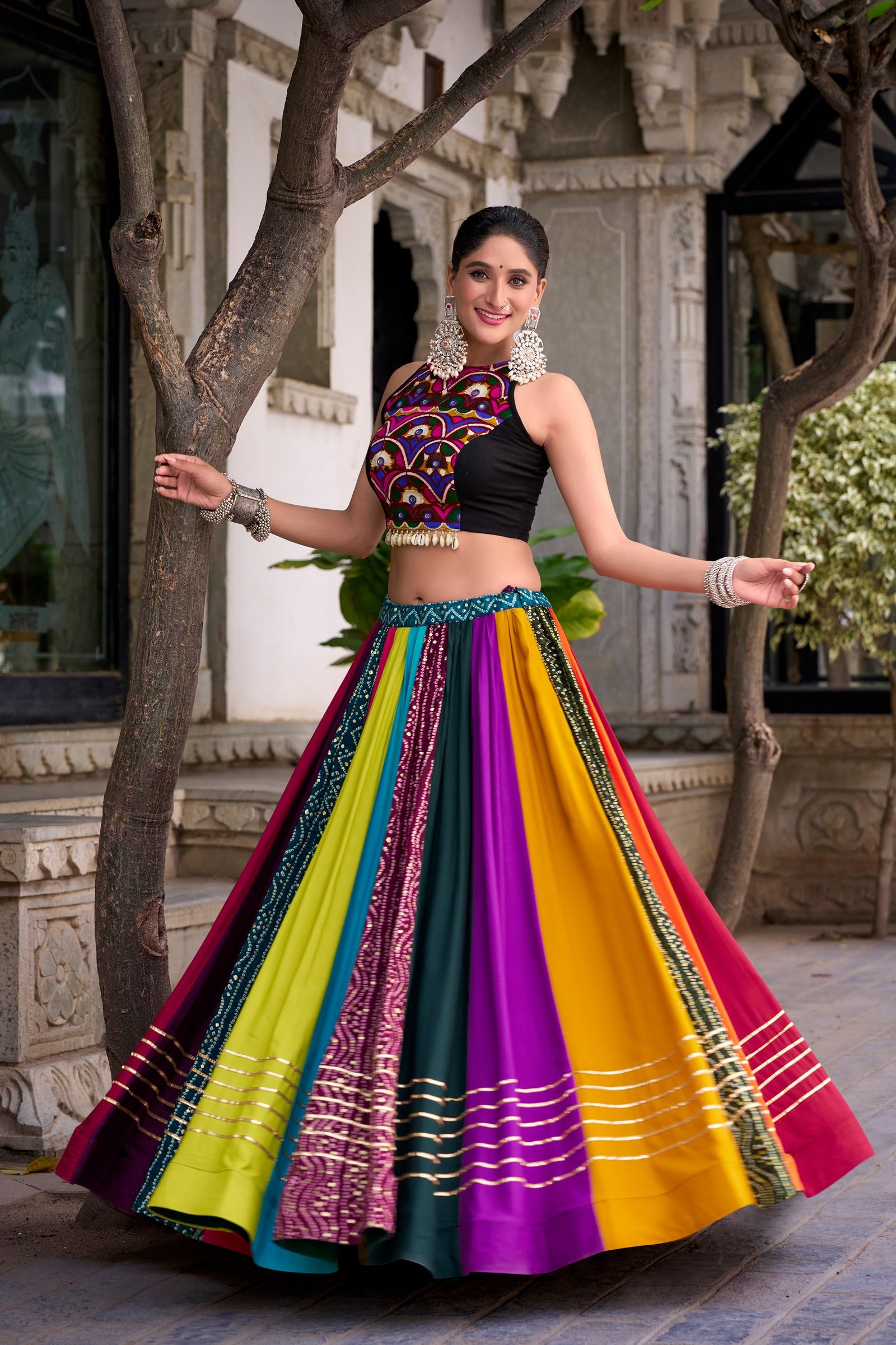 Women's Multicolor Navratri Chaniya Choli with Mirror Work Blouse