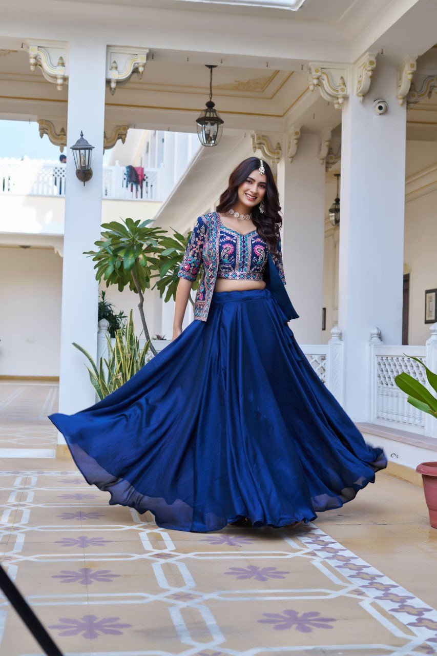 Embroidered Crop Top and Flared Skirt Set