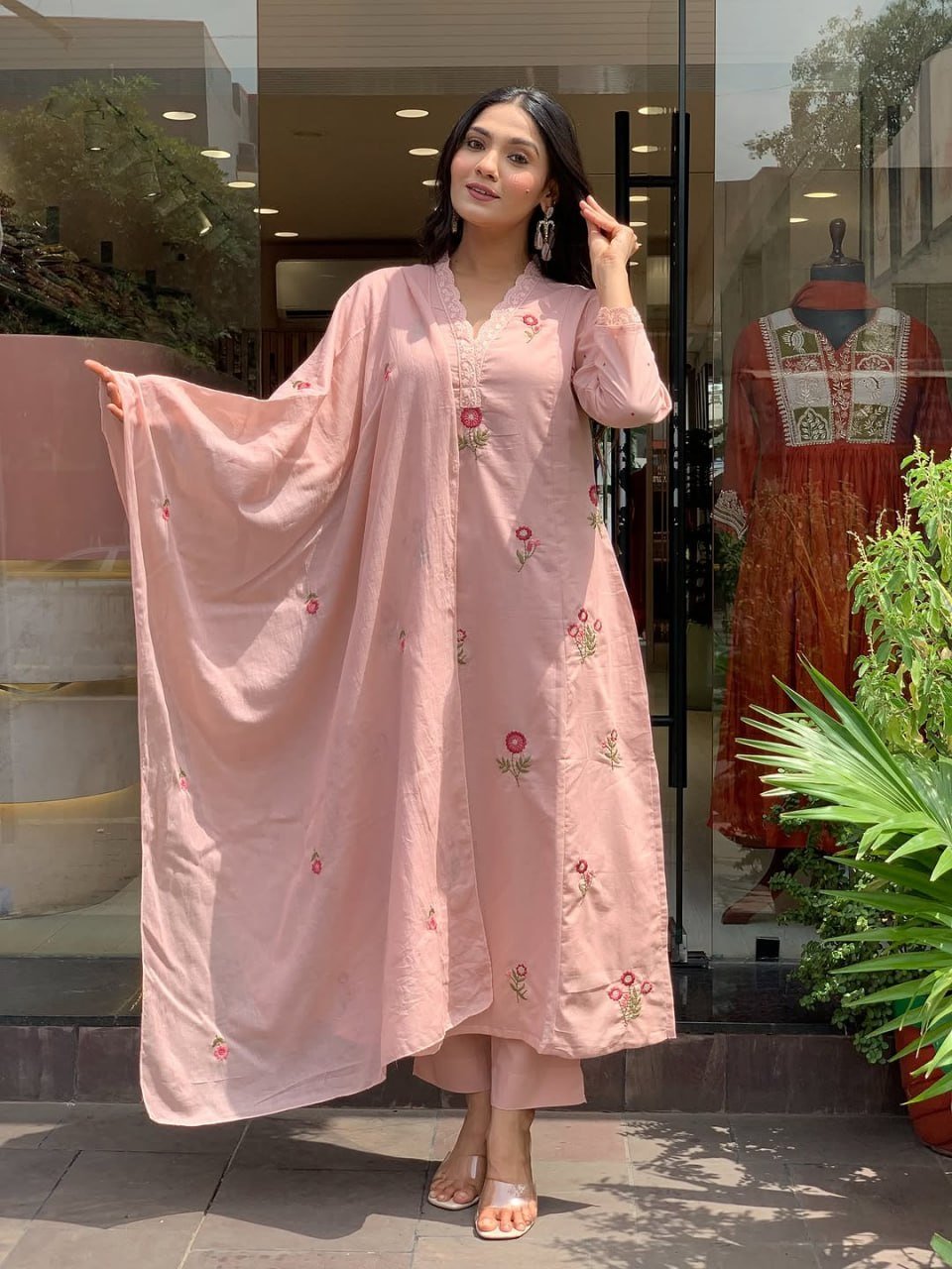 Blush Pink Floral Booti Embroidered Kurta Set with Matching Dupatta