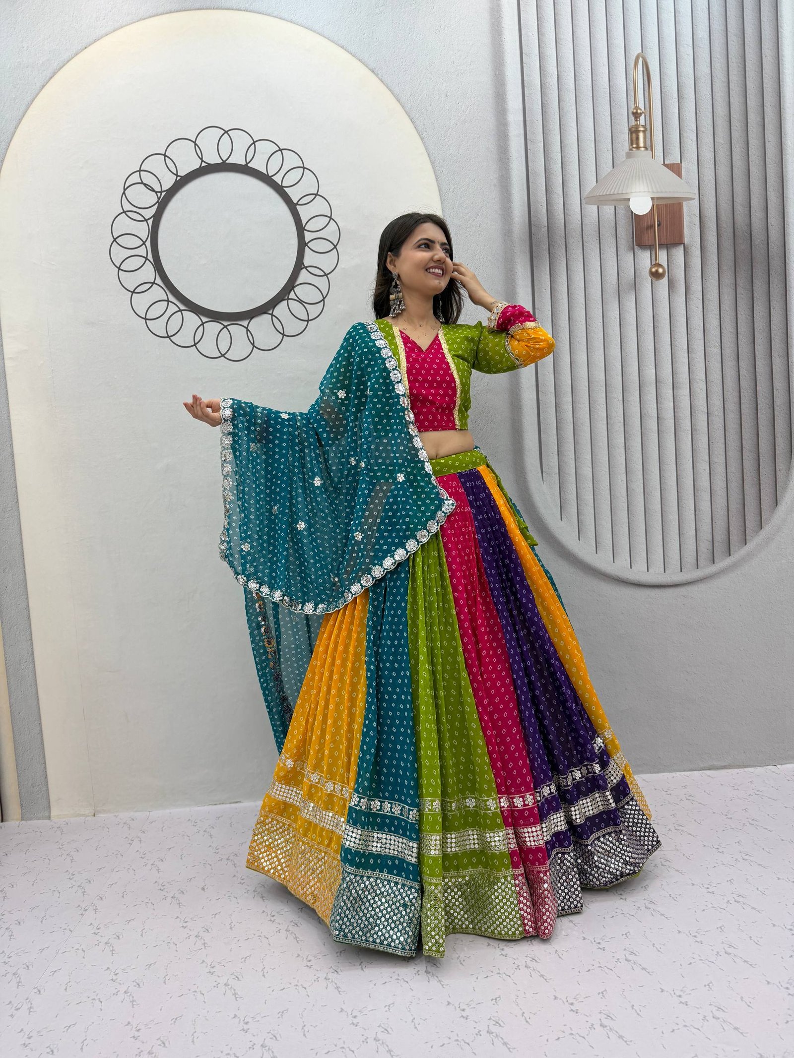 Women's Multicolor Bandhani Navratri Chaniya Choli with Dupatta