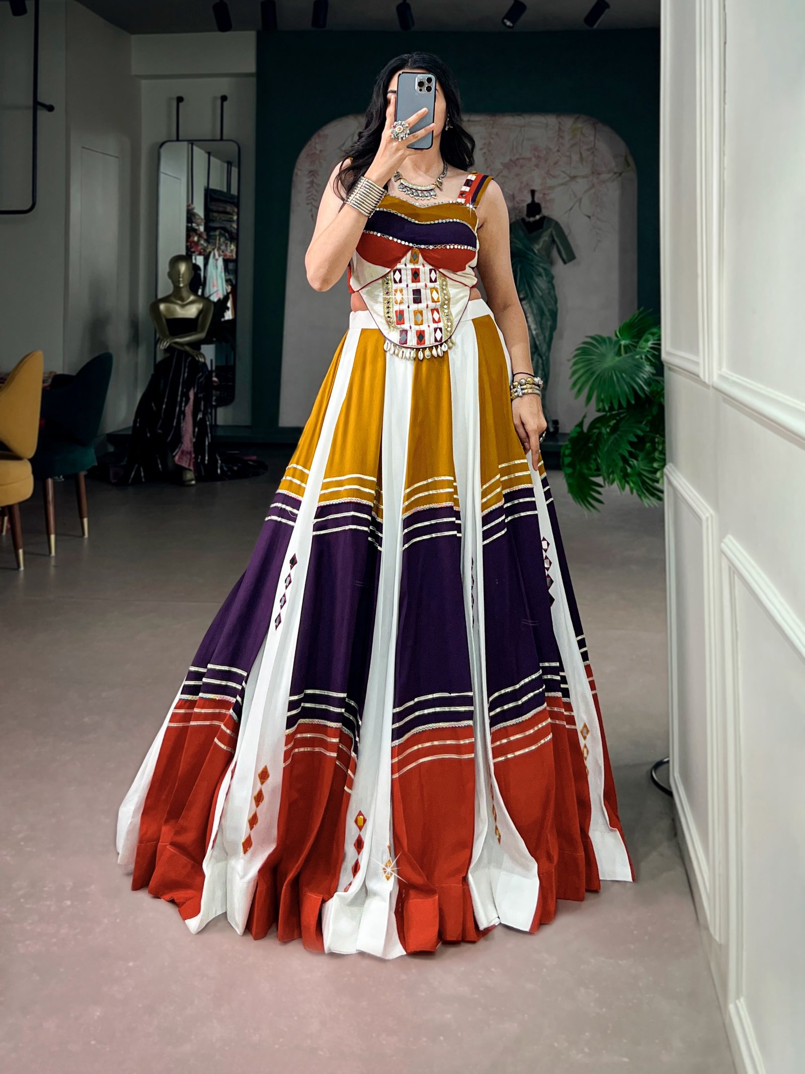 Designer Multicolor Navratri Chaniya Choli for Women | Garba Lehenga