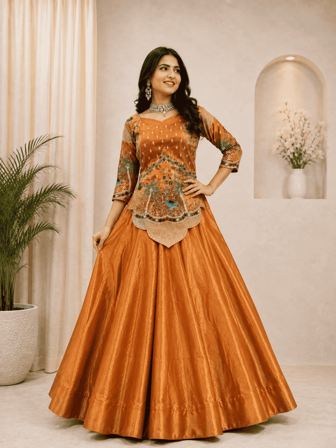 Designer Embroidered Lehenga Choli with Peacock Motif and Traditional Work