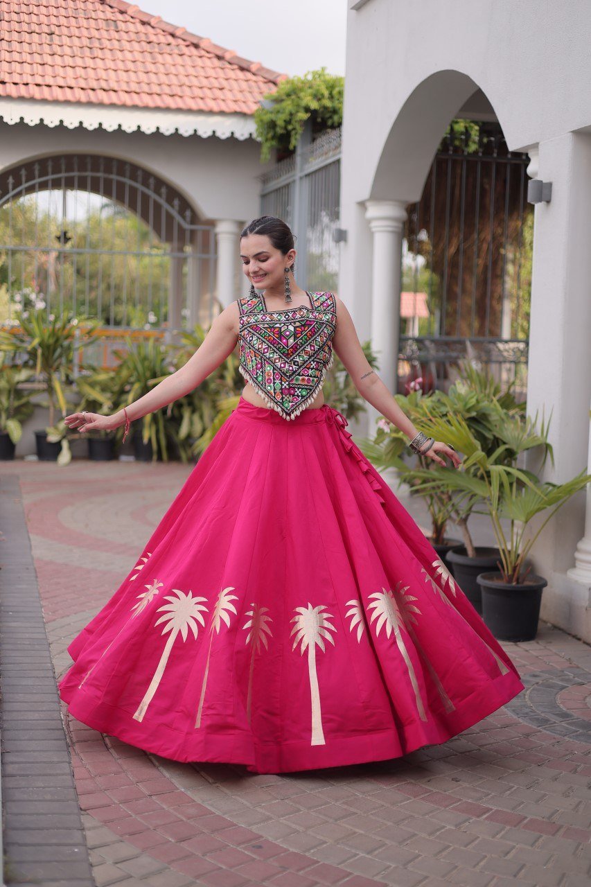 Printed Navratri Chaniya Choli for Women – Designer Garba Lehenga with Embroidered Blouse