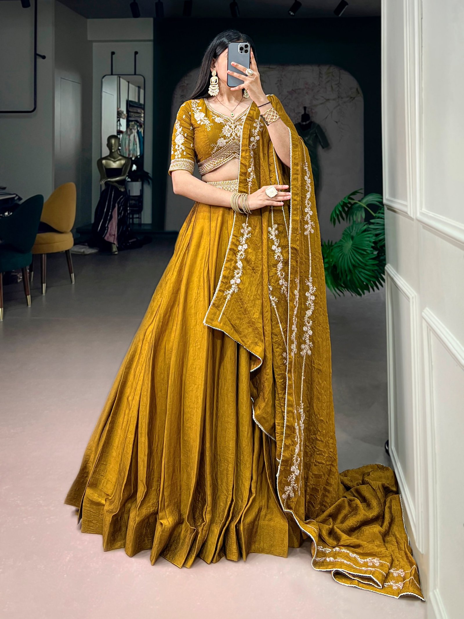 Women's Premium Rangoli Crush Lehenga Choli | Heavy Flare Designer Wedding Wear