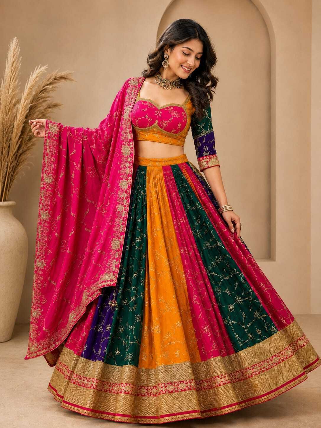 Women's Designer Navratri Chaniya Choli with milki silk Dupatta | Garba Dress