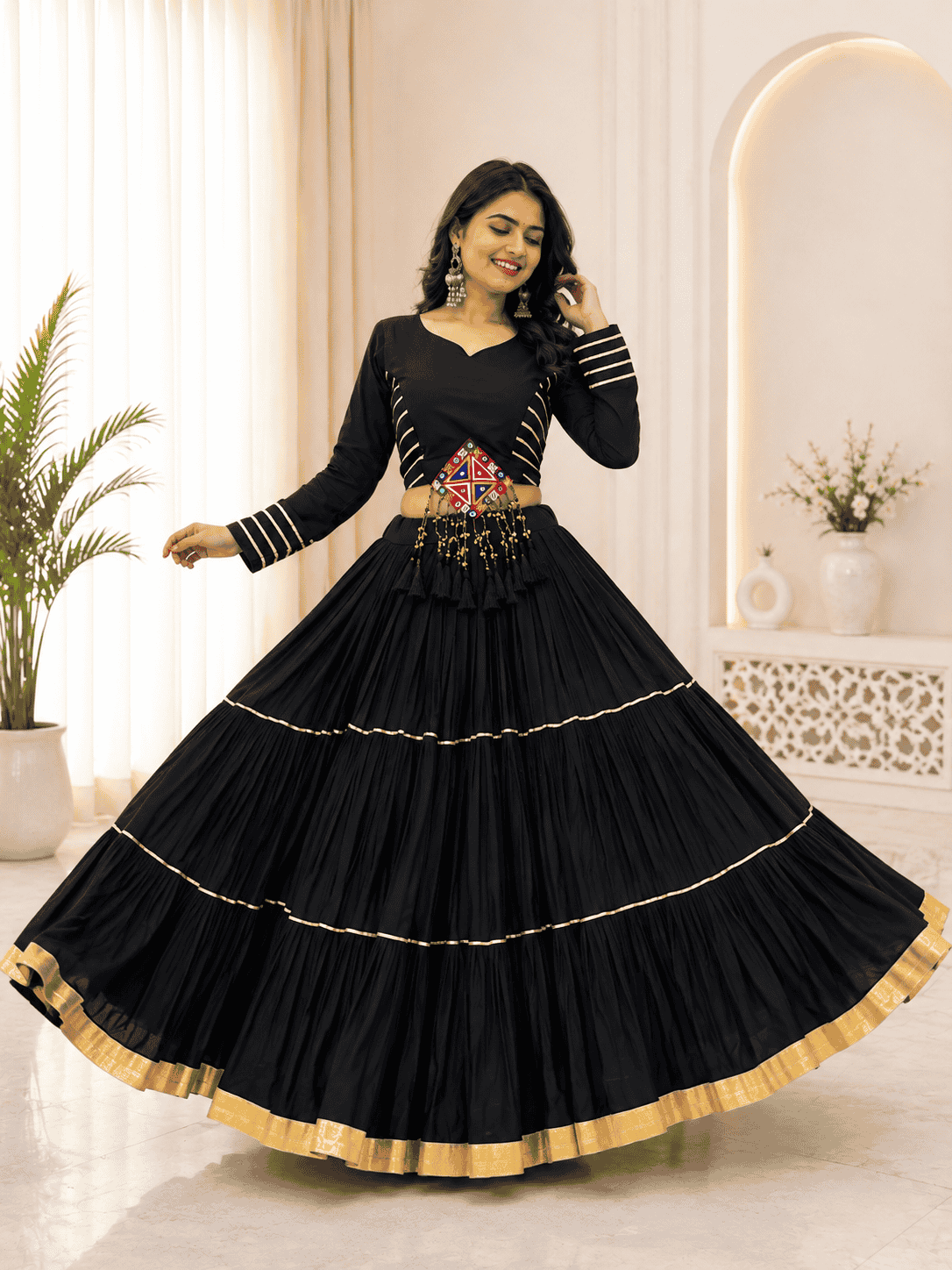 Designer Embroidered Crop Top with Flared Lehenga Skirt for Women