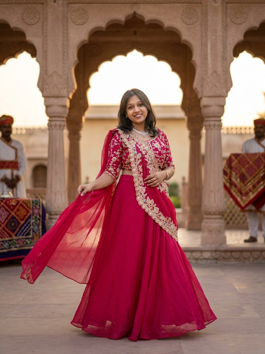 Women's Rani Pink Party Wear Saree with Heavy Embroidery | Designer Wedding & Festive Saree