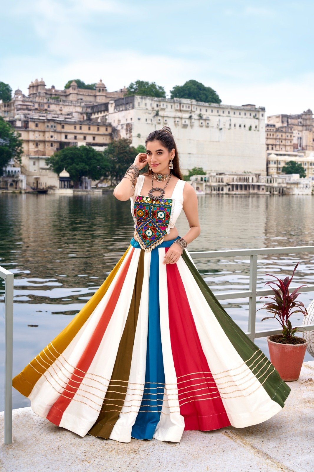 Women's Multicolor Navratri Chaniya Choli Lehenga with Mirror Work
