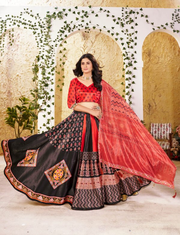 Gota Satin Printed Navratri Lehenga Choli