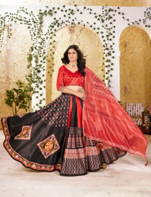 Gota Satin Printed Navratri Lehenga Choli