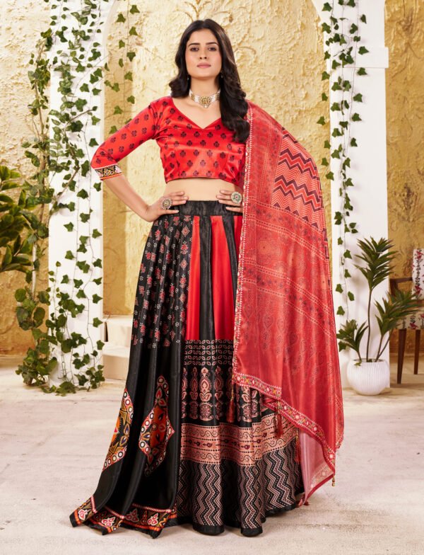 Gota Satin Printed Navratri Lehenga Choli