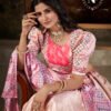 Elegant Peach & Pink Printed Silk Lehenga Set with Dupatta