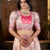 Elegant Peach & Pink Printed Silk Lehenga Set with Dupatta