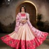 Elegant Peach & Pink Printed Silk Lehenga Set with Dupatta