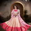 Elegant Peach & Pink Printed Silk Lehenga Set with Dupatta