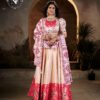 Elegant Peach & Pink Printed Silk Lehenga Set with Dupatta
