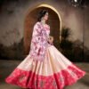 Elegant Peach & Pink Printed Silk Lehenga Set with Dupatta