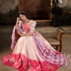 Elegant Peach & Pink Printed Silk Lehenga Set with Dupatta