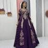 Royal Purple Embroidered Anarkali Gown with Peacock Motif Design