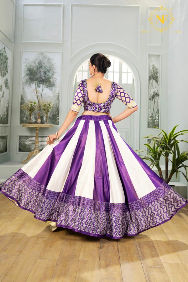 Purple Zari Gota Satin Lehenga Choli with Golden Triangle & Diamond Weave Design