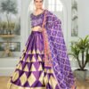 Purple Zari Gota Satin Lehenga Choli with Golden Triangle & Diamond Weave Design