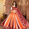 Designer Zari Gota Satin Lehenga Choli in Orange & Maroon With Geometric Print Dupatta