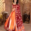 Designer Zari Gota Satin Lehenga Choli in Orange & Maroon With Geometric Print Dupatta