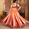 Designer Zari Gota Satin Lehenga Choli in Orange & Maroon With Geometric Print Dupatta