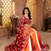 Designer Zari Gota Satin Lehenga Choli in Orange & Maroon With Geometric Print Dupatta