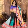 06 (3) Premium Zari Gota Satin Multicolor Lehenga Choli with Bandhani Print & Striped Dupatta