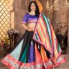 06 (4) Premium Zari Gota Satin Multicolor Lehenga Choli with Bandhani Print & Striped Dupatta