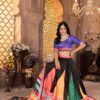 06 (5) Premium Zari Gota Satin Multicolor Lehenga Choli with Bandhani Print & Striped Dupatta