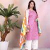 138 Trendy Women’s Embroidered Kurti Set with White Palazzo & Multicolor Bandhani Dupatta – NF Collection