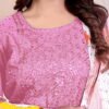 142 Trendy Women’s Embroidered Kurti Set with White Palazzo & Multicolor Bandhani Dupatta – NF Collection