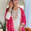 6091508638419112741 Elegant White Kurti Set with Pink Bandhani Dupatta – Festive & Ethnic Wear for Women