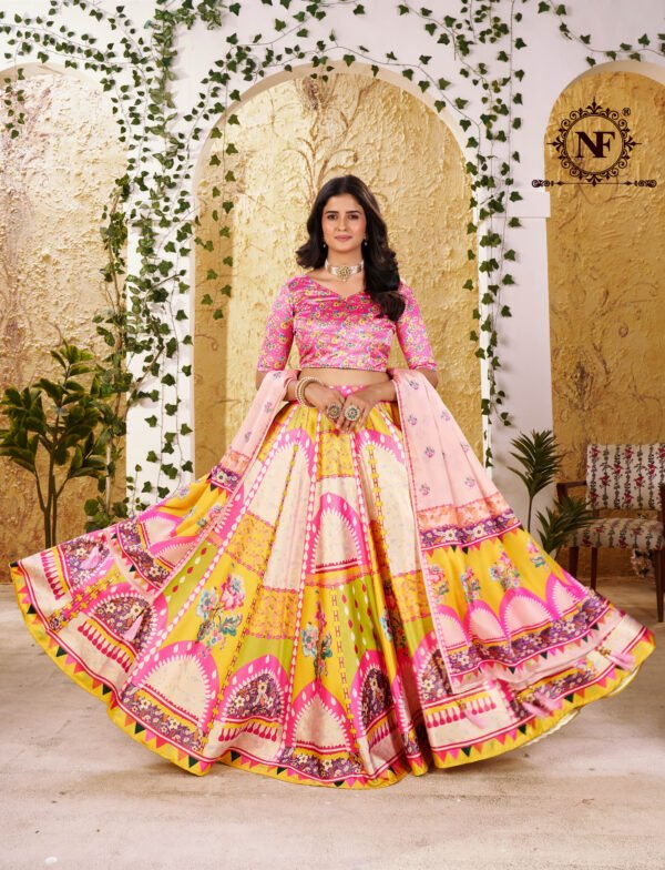 Vibrant Multicolor Zari Gota Lehenga Choli with Printed Dupatta for Festive & Wedding Wear