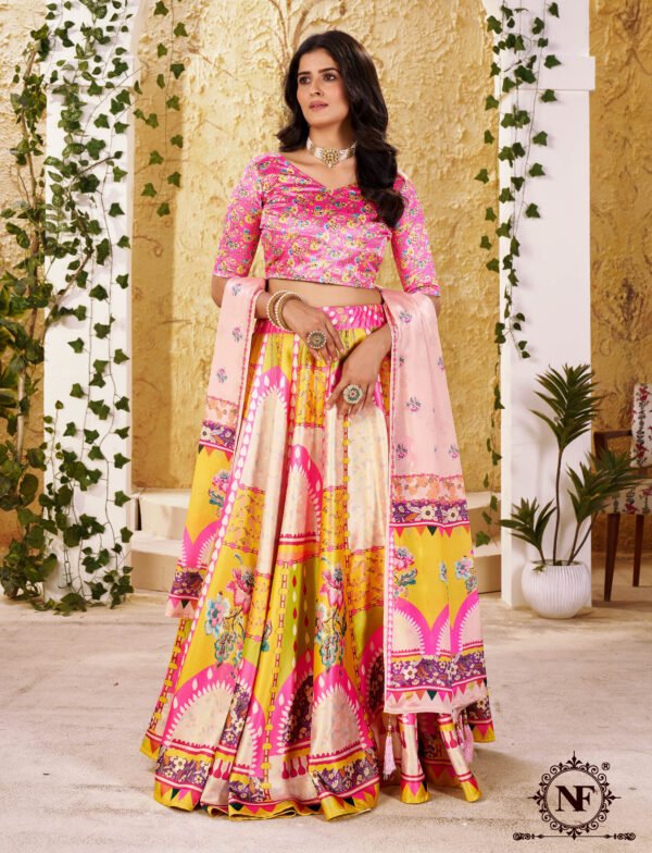 Vibrant Multicolor Zari Gota Lehenga Choli with Printed Dupatta for Festive & Wedding Wear
