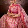 Premium Narayan Pattu Pink Floral Lehenga Choli with Zari Border & Printed Dupatta
