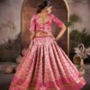 Premium Narayan Pattu Pink Floral Lehenga Choli with Zari Border & Printed Dupatta