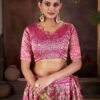 Premium Narayan Pattu Pink Floral Lehenga Choli with Zari Border & Printed Dupatta
