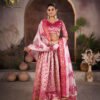 Premium Narayan Pattu Pink Floral Lehenga Choli with Zari Border & Printed Dupatta