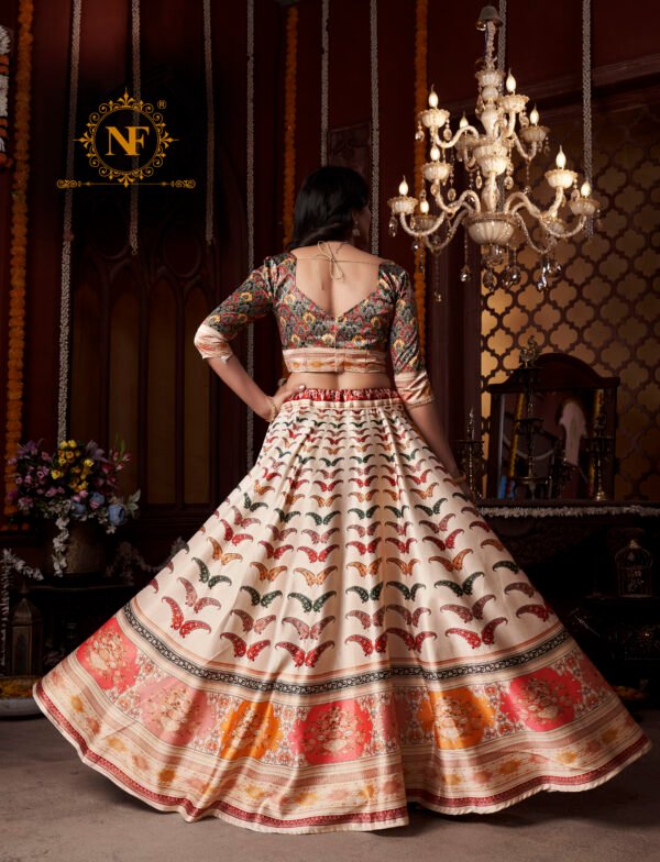 Premium Gota Satin Printed Lehenga Set – Multicolor Butterfly & Floral Design