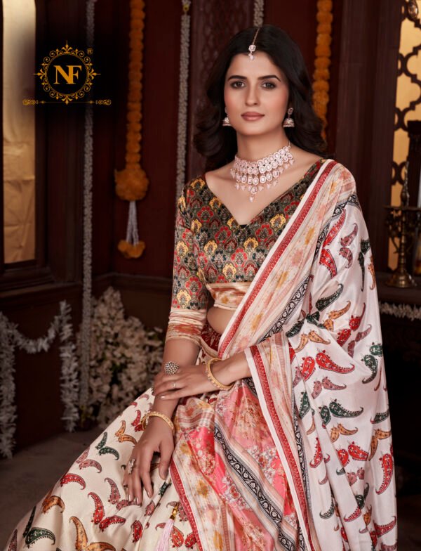 Premium Gota Satin Printed Lehenga Set – Multicolor Butterfly & Floral Design