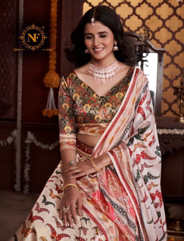 Premium Gota Satin Printed Lehenga Set – Multicolor Butterfly & Floral Design