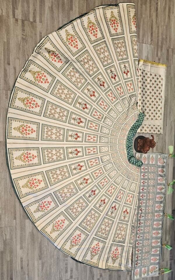 Designer Off-White Zari Gota Lehenga Choli with Floral Print Dupatta