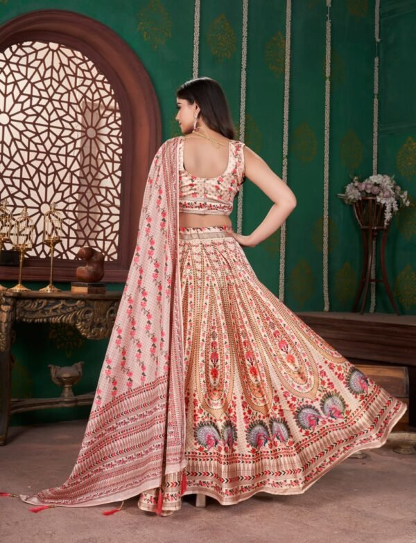 photo_6258045385436154088_y Floral Printed Gota Satin Lehenga Choli with Dupatta – Peach & Cream Designer Ethnic Wear