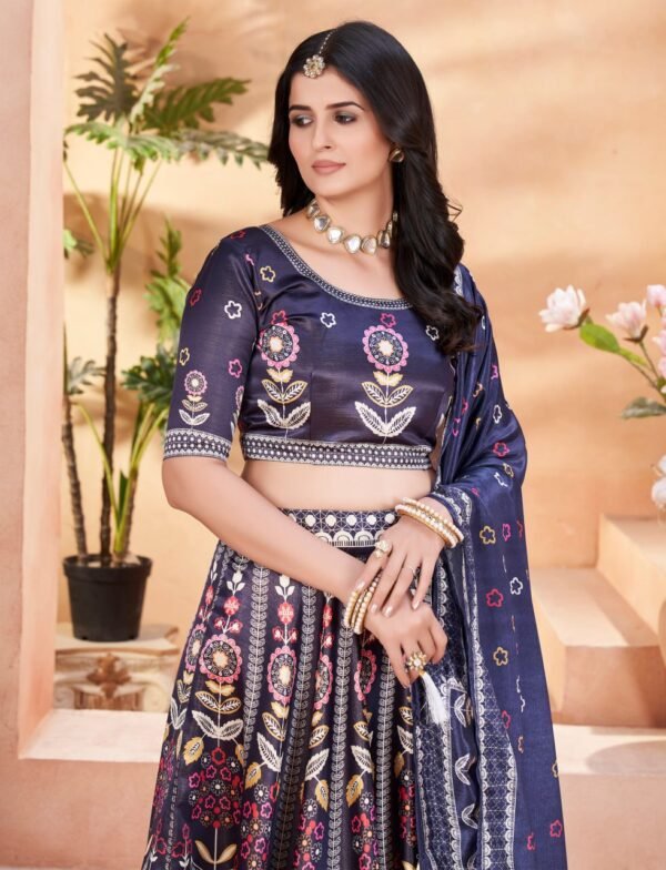 Designer Navy Blue Gota Satin Embroidered Lehenga Choli with Dupatta for Women