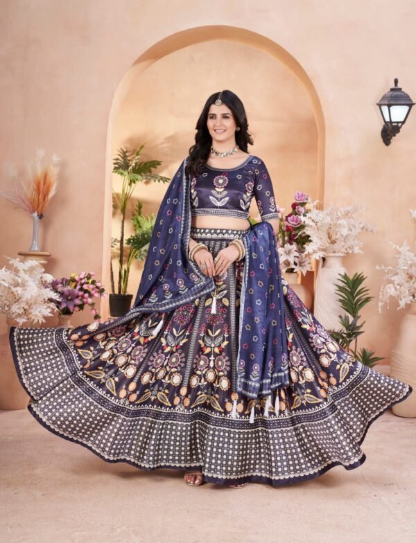 Designer Navy Blue Gota Satin Embroidered Lehenga Choli with Dupatta for Women