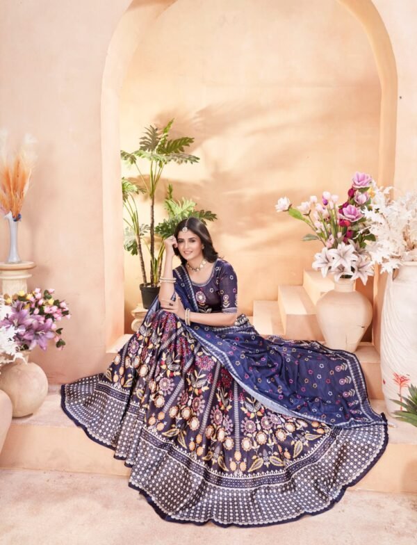 Designer Navy Blue Gota Satin Embroidered Lehenga Choli with Dupatta for Women