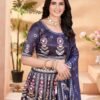 Designer Navy Blue Gota Satin Embroidered Lehenga Choli with Dupatta for Women